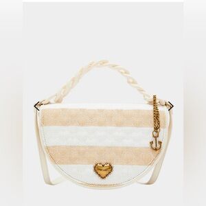 BETSEY JOHNSON NAUTI-GAL HALF MOON RAFFIA FLAP NATURAL NWT